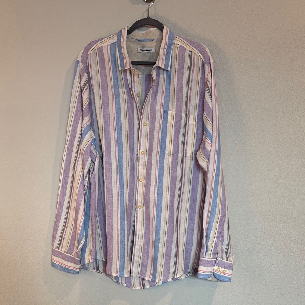 Tommy Bahama Mens Pastel Striped Linen Button Down Shirt - XL